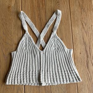 New crop top light grey handmade france knit organic cotton